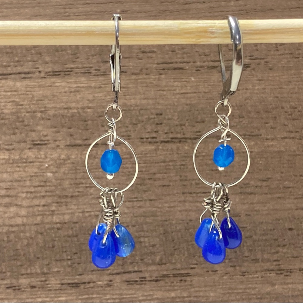 Handmade silver and check glass earrings